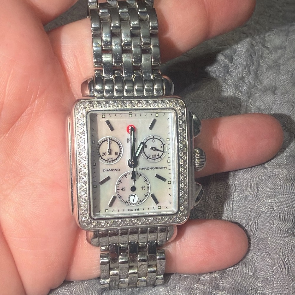 Michele Silver Watch with Diamond Accents